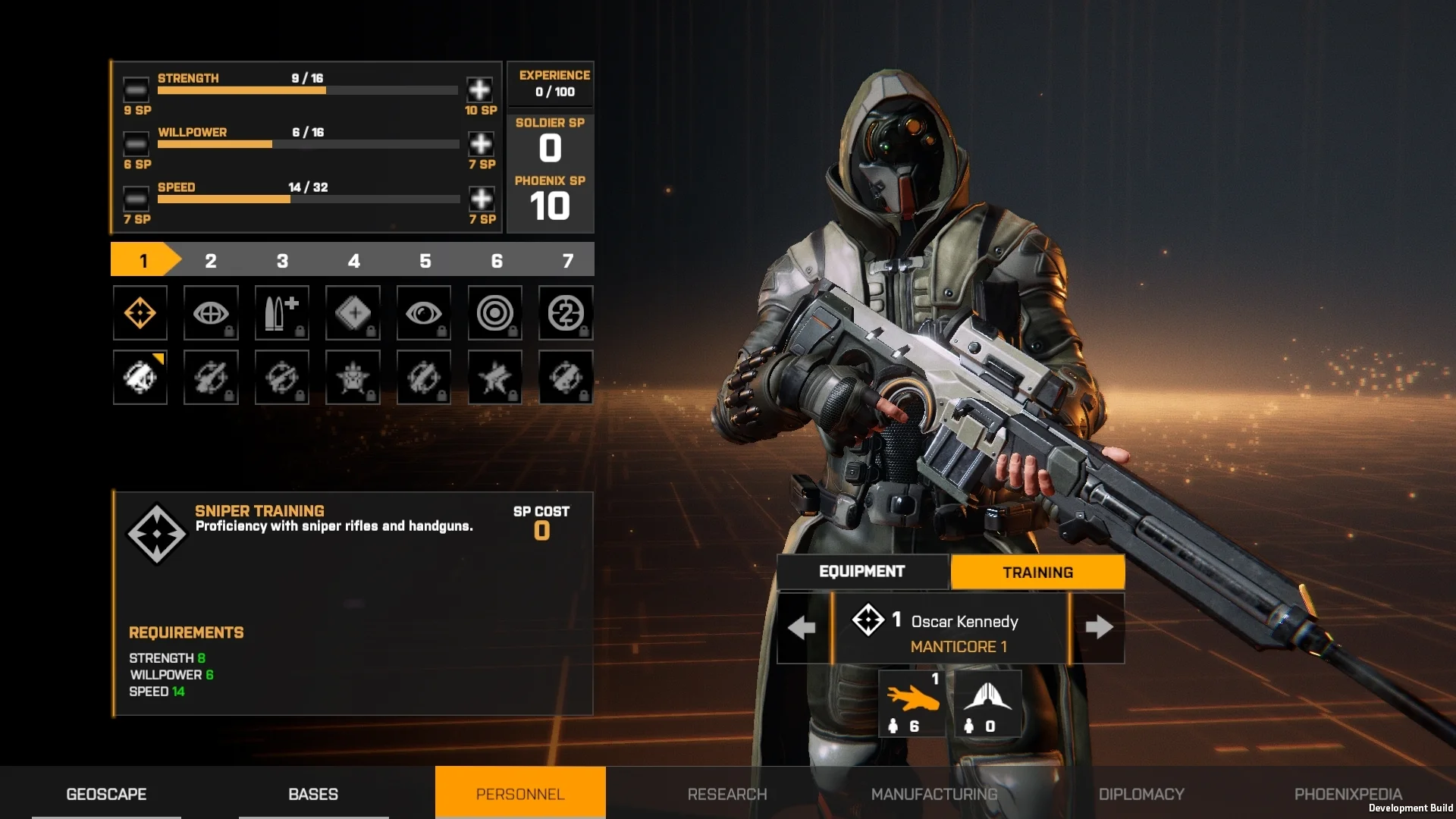 Soldier Training screen