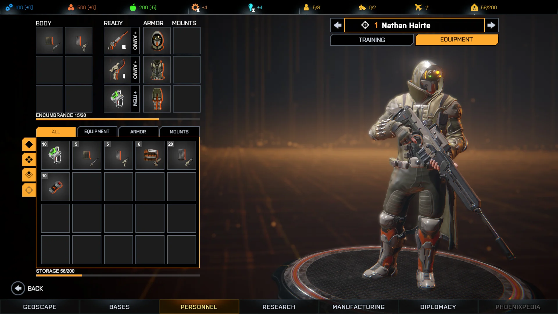 The updated inventory screen