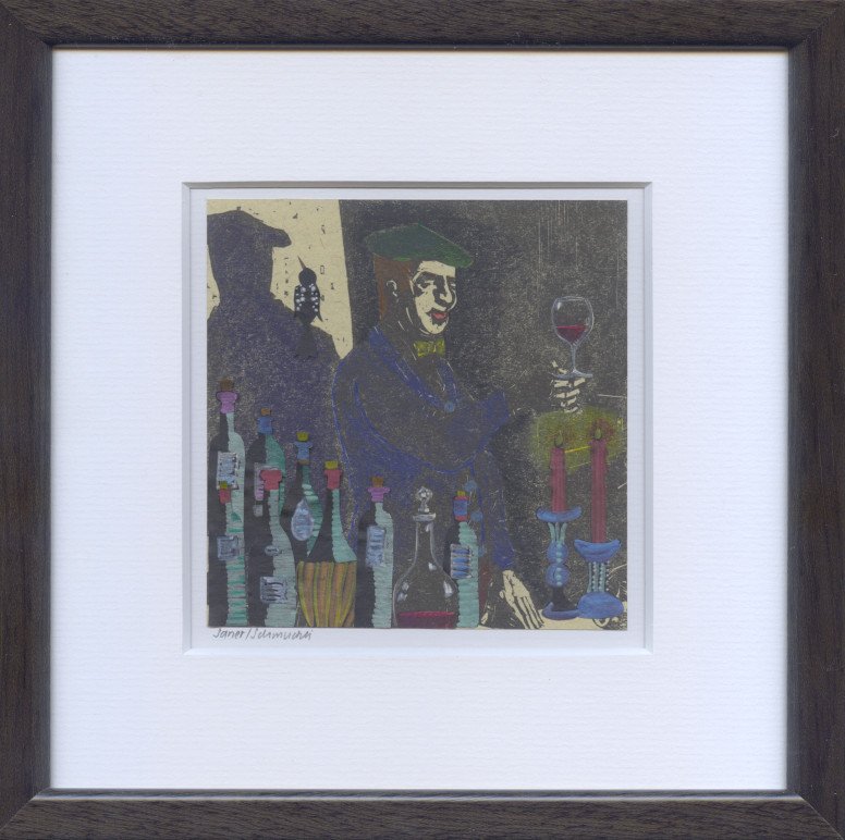 043 Im Weinkeller, 20 x 20 cm mit Rahmen, CHF 200.-