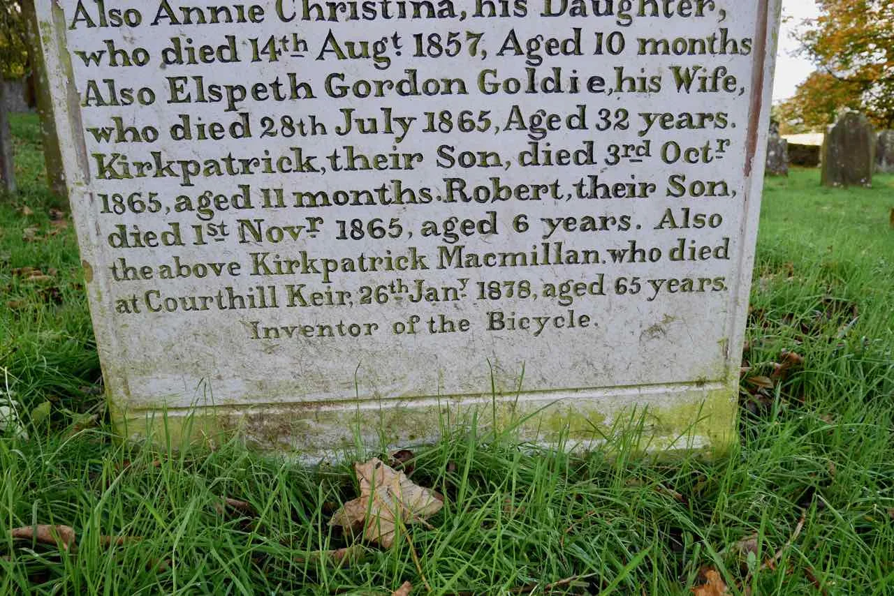 Grave stone to Kirkpatrick Macmillan & family