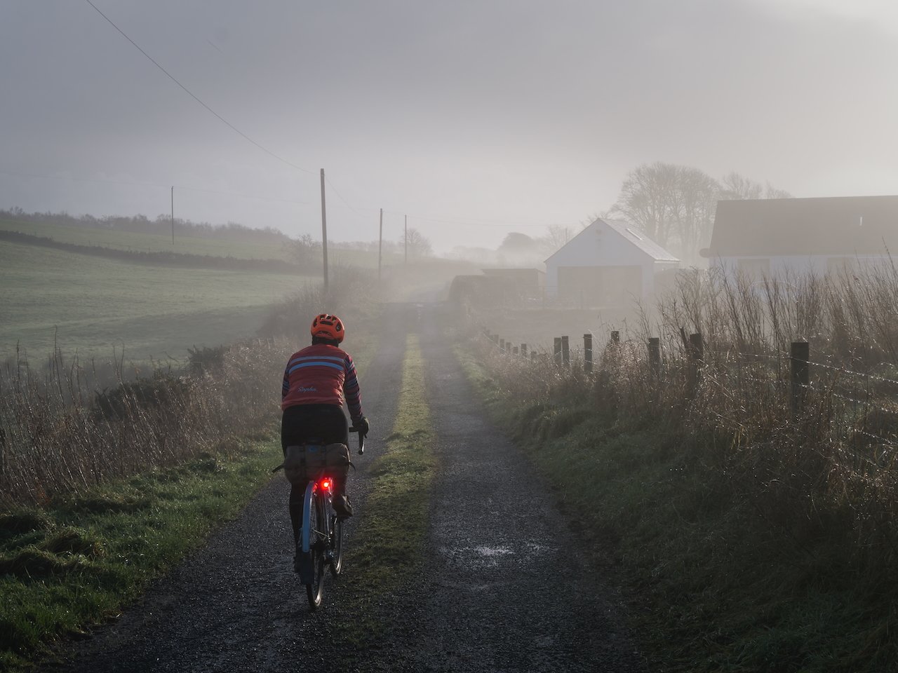 Mist and fog are a rare thing here in Galloway. Pushed on by the constant wind they are noteworthy. A photograph of riding in mist can not be thought about, or it is gone.