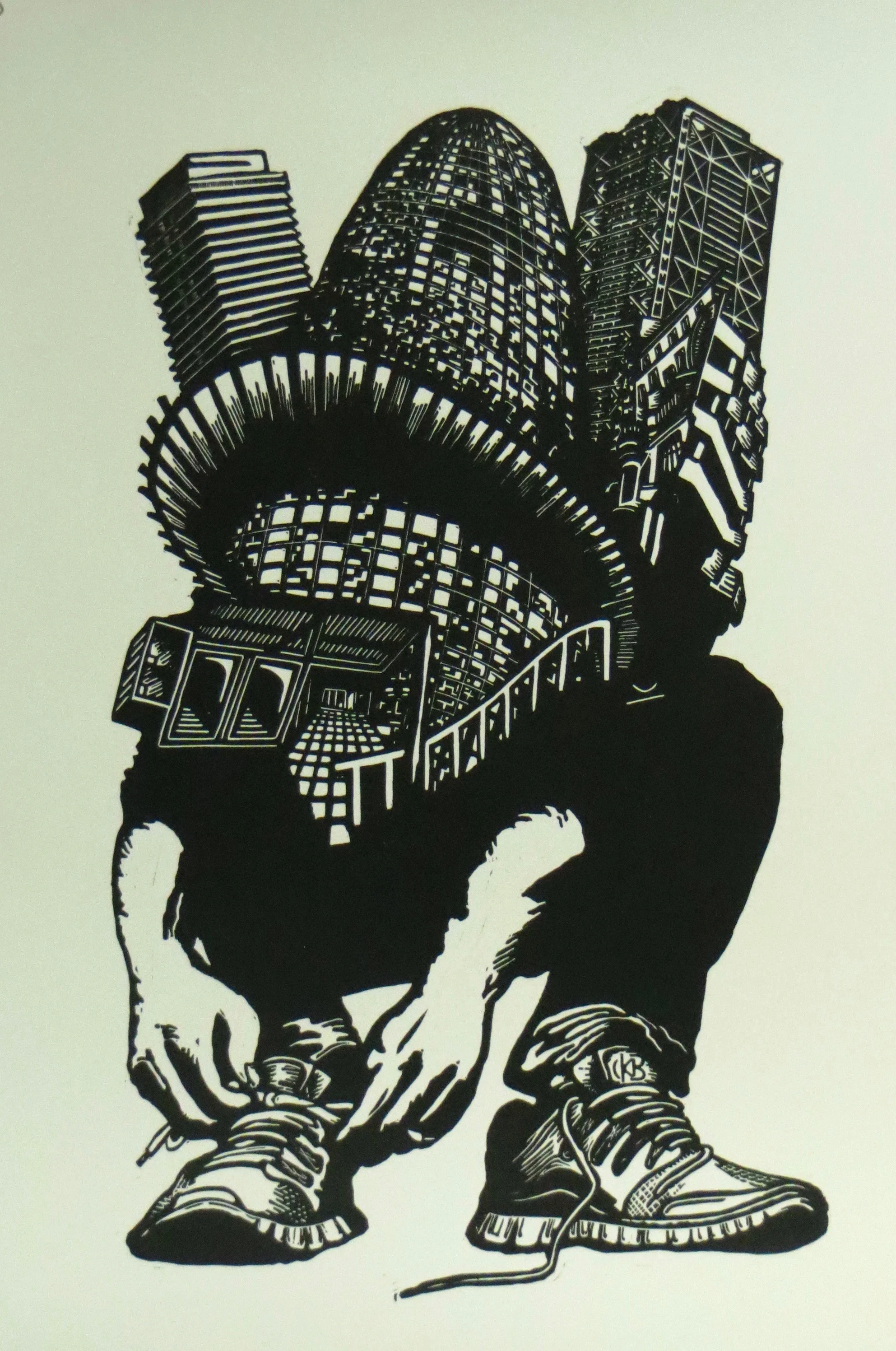 Kyle Bryant "Breathing clearly now" Linocut on paper, 2016.