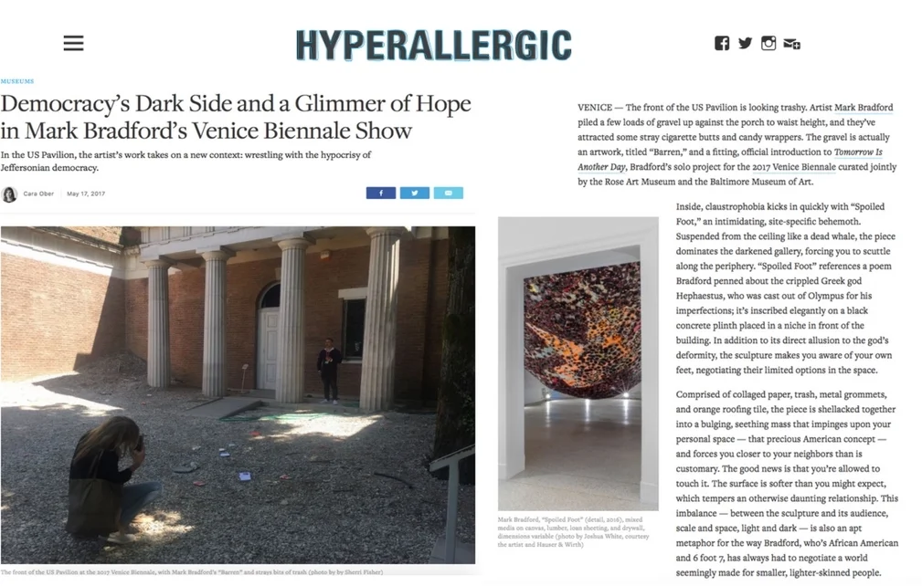 Hyperallergic: Democracy’s Dark Side and a Glimmer of Hope in Mark Bradford’s Venice Biennale Show
