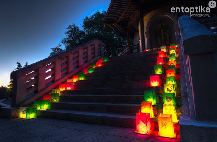 Lanterns light up the Peace Pagoda on Nagasaki Day 2015. Photo: Entoptika Photography