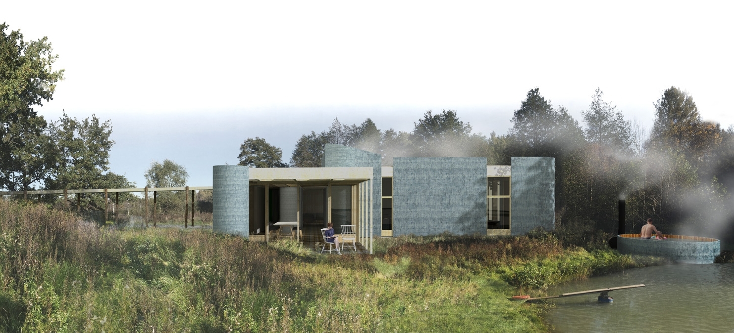  The repetition of vessels define an elemental character within the pristine site, denoting a clear crafted identity for the spa. Each of these curved containers is used to house building resources or singular physical activities; bathing, massage, s