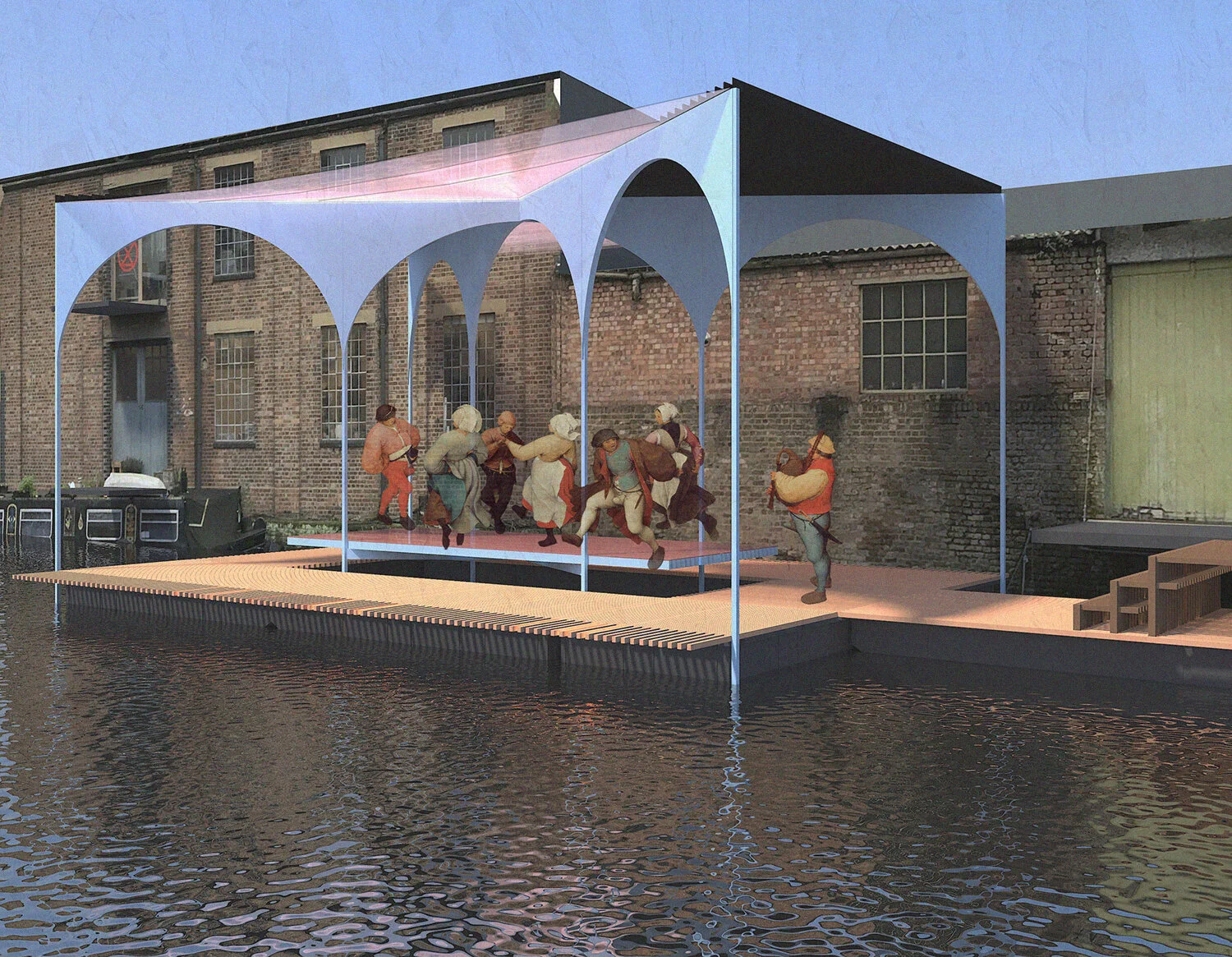  The exposed nature of this unmediated structure revels in a contrast between the formal tradition of the banquet by revealing the activities of the conspiratorial gatherings taking place within as a direct contrast to any authoritarian control of te