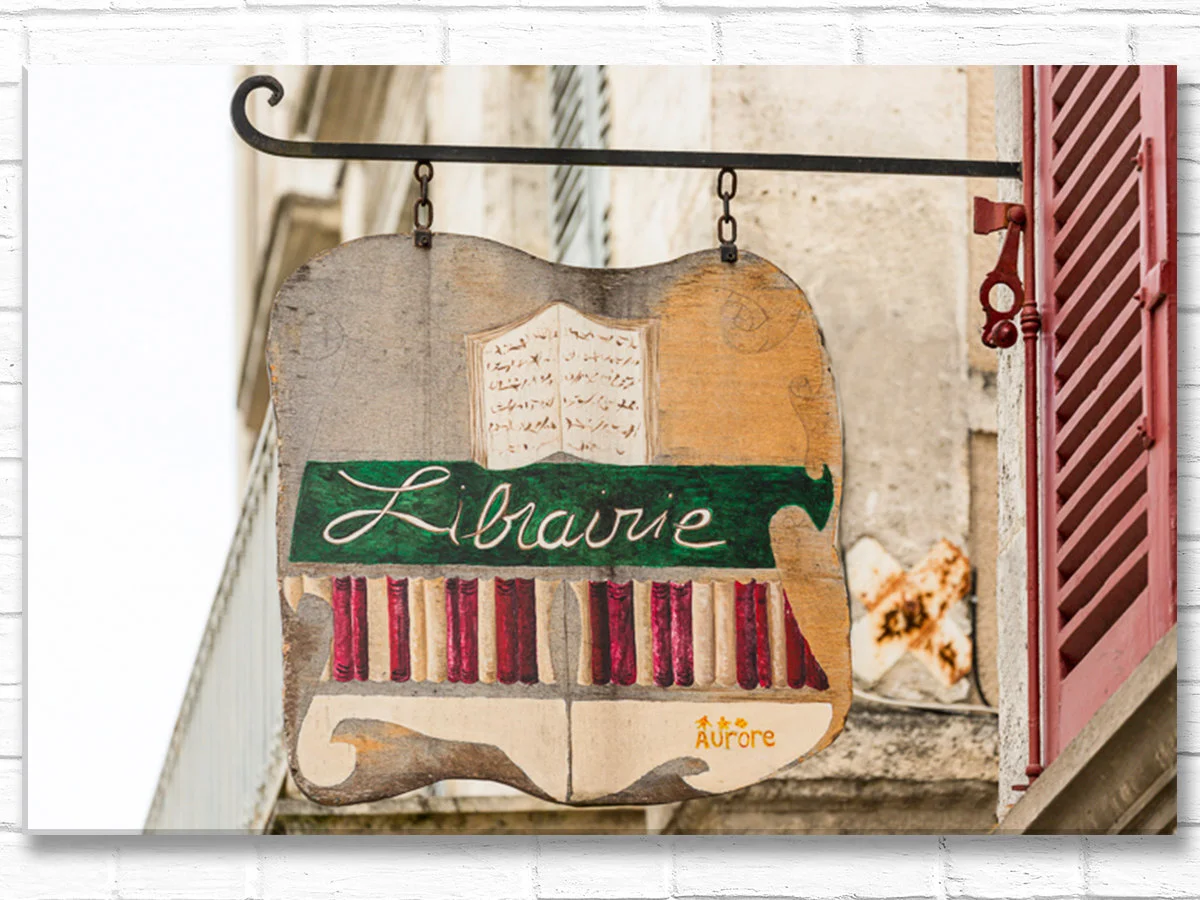 France canvas wall art, vintage village bookshop sign