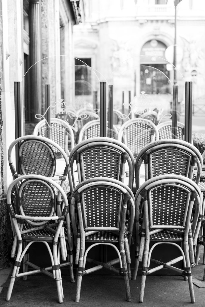 Paris pictures, café chairs at Café de la Paix, black and white (Copy)