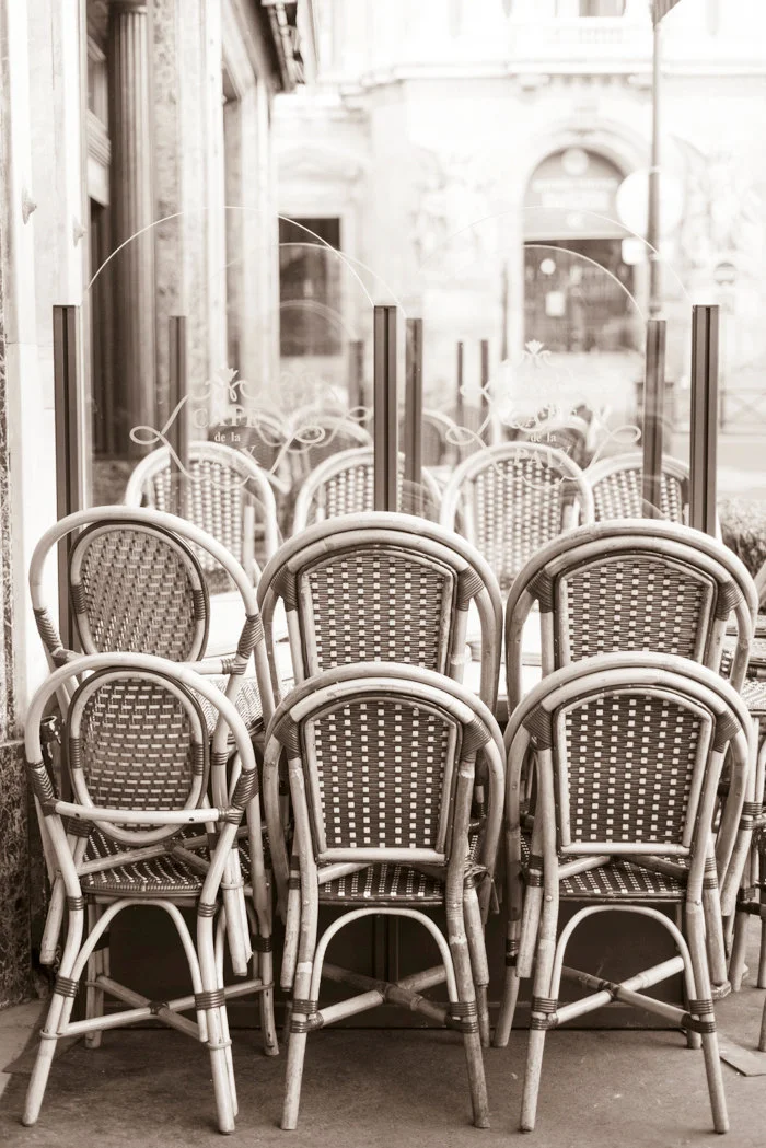 Paris pictures, cafe chairs at Café de la Paix, sepia print (Copy)