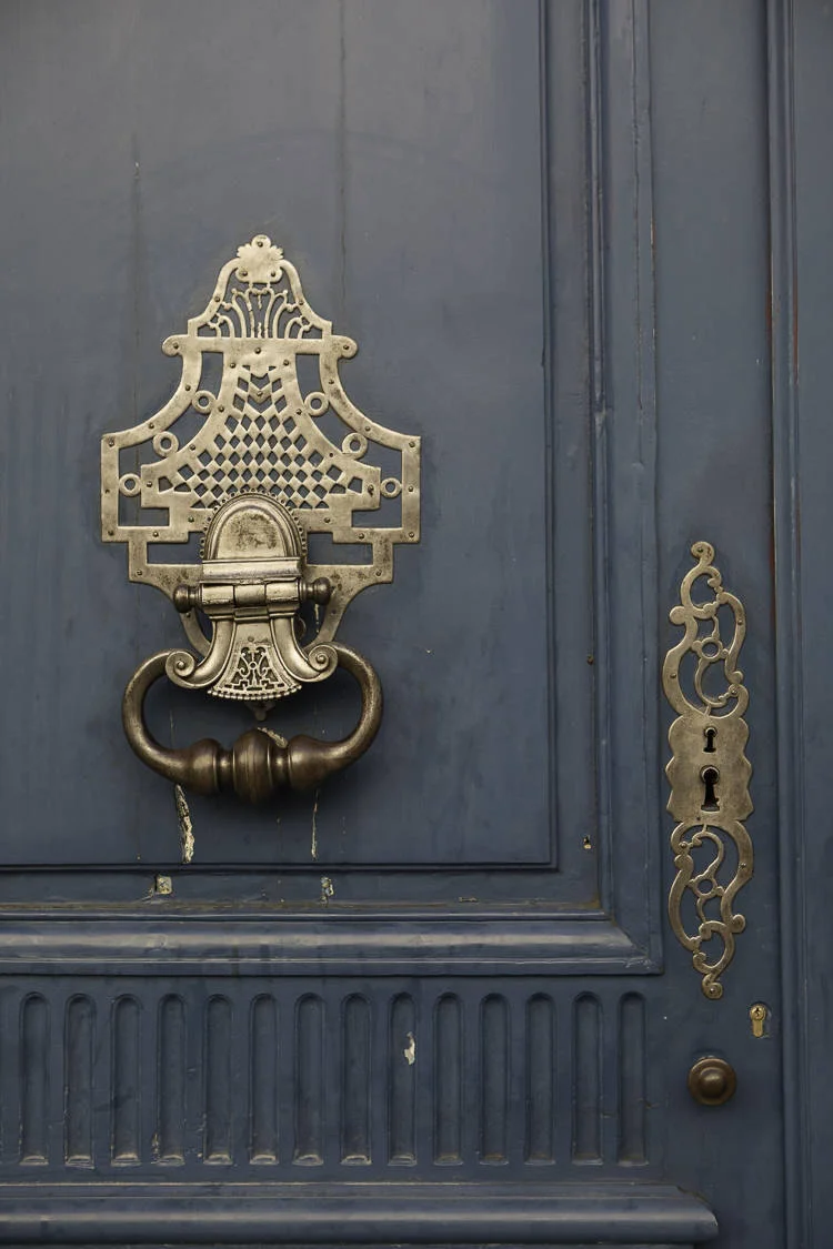 Paris pictures, blue door with brass knocker fine art print