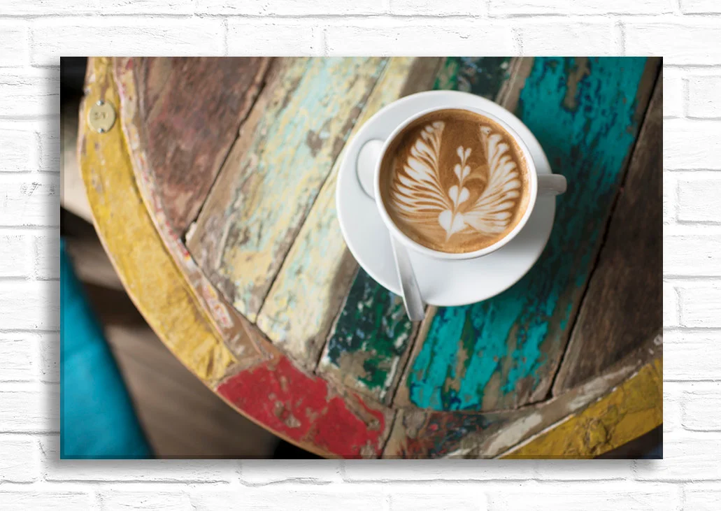 Paris canvas wall art, La Caféoteque table and coffee cup