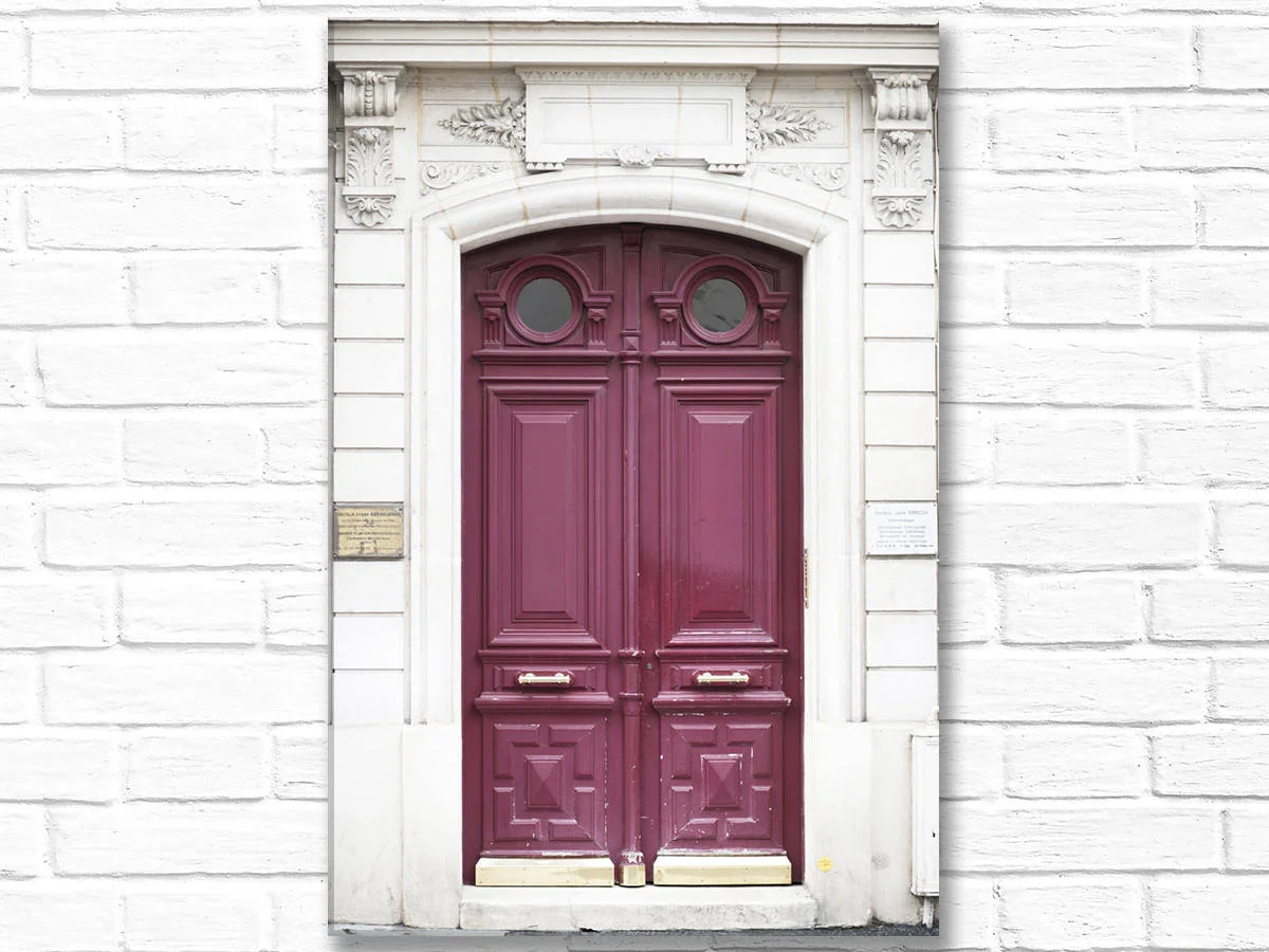 Paris canvas wall art, wine-colored door