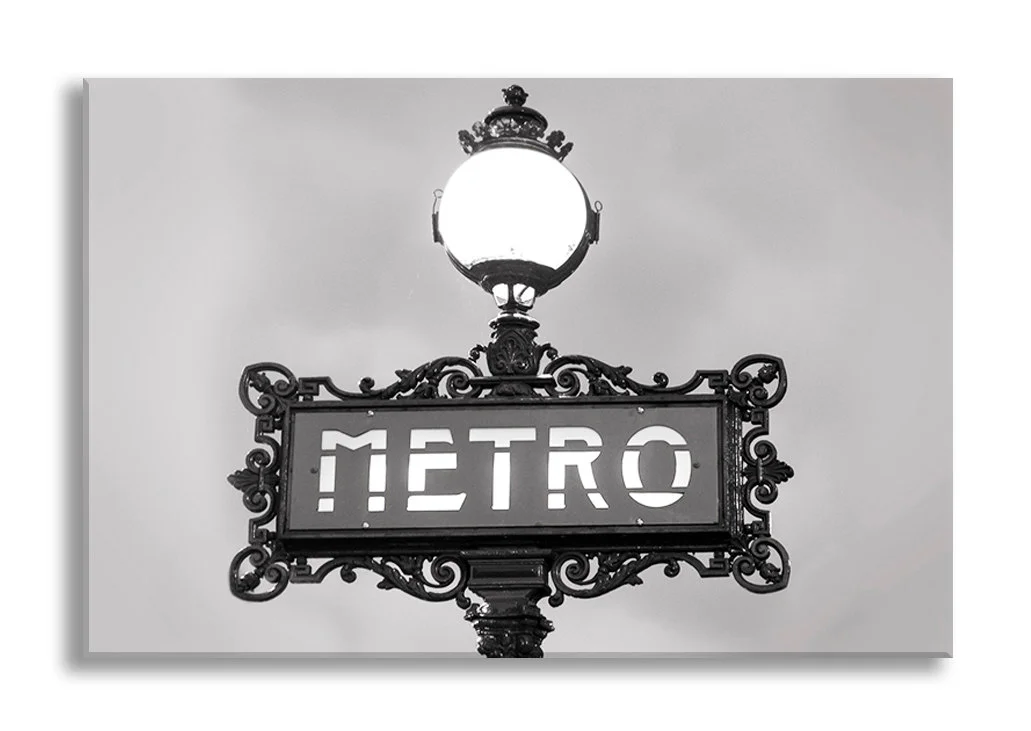 Paris canvas wall art, Odeon metro sign, black and white