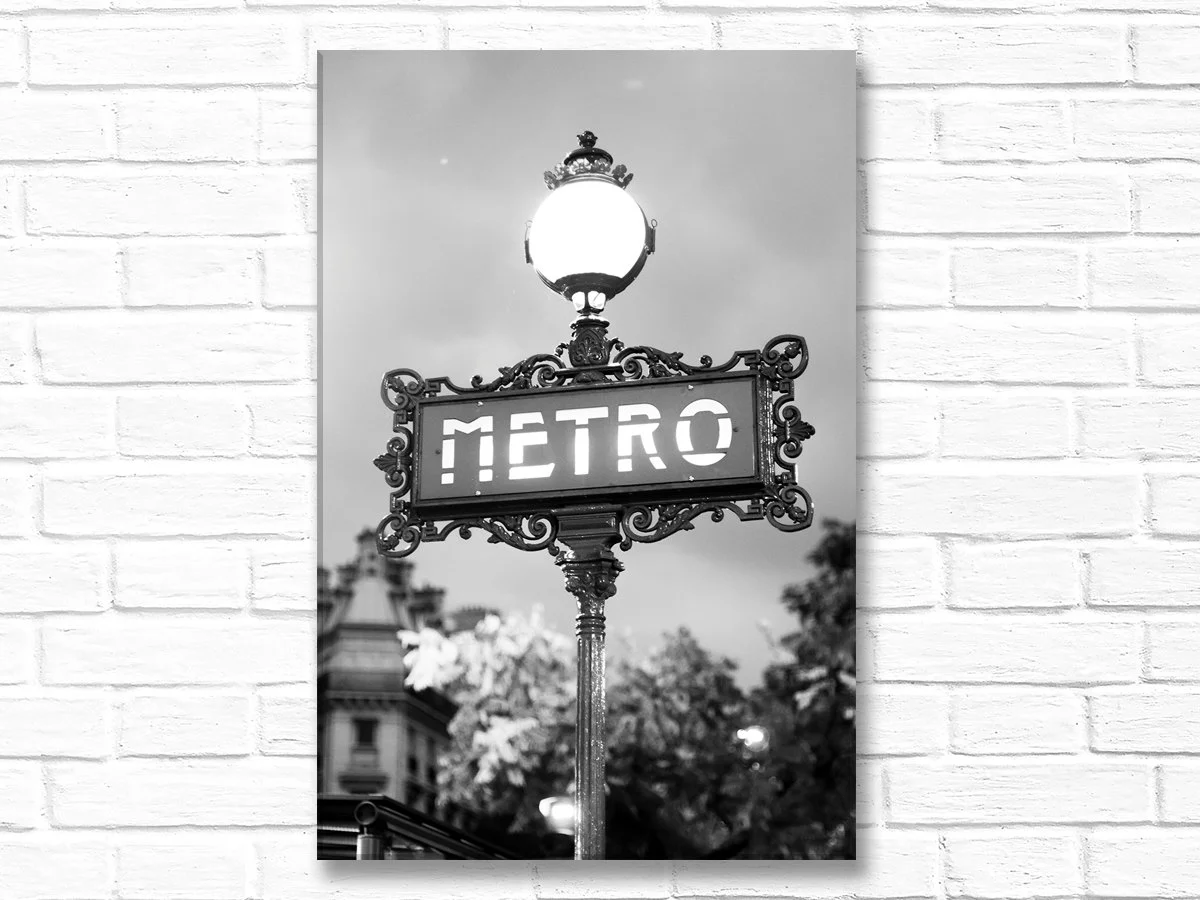 Paris canvas wall art, Odeon metro sign, black and white