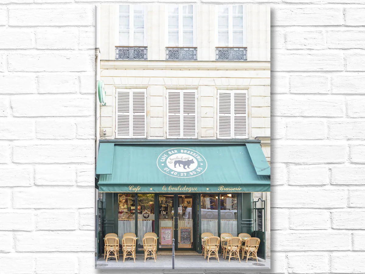 Paris canvas wall art, Le Bouldogue restaurant in the Marais