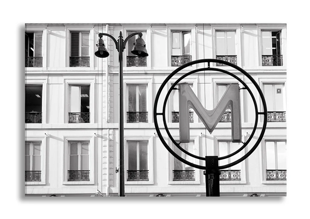 Paris canvas wall art, Metro sign Hotel de Ville, black and white