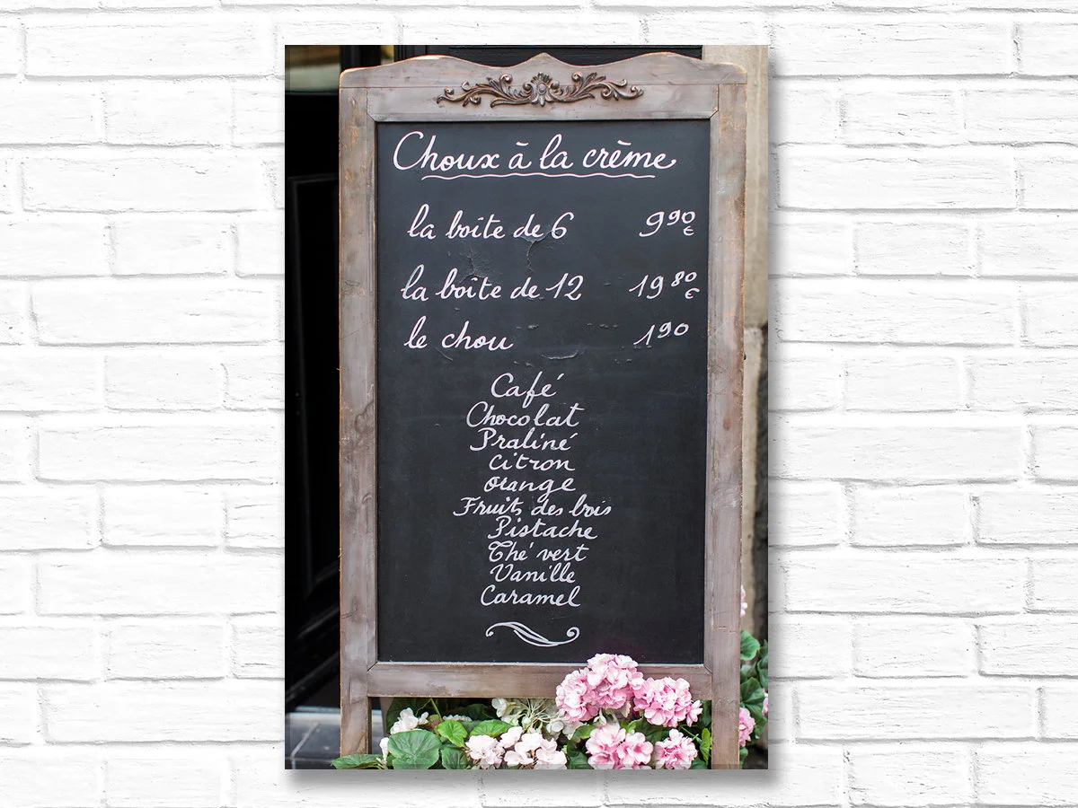 Paris canvas art, Choux à la Crème menu 