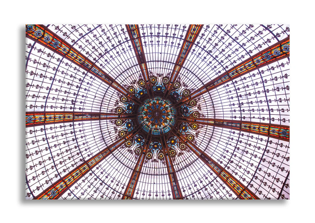 Paris canvas wall art, starburst ceiling at Galeries Lafayette