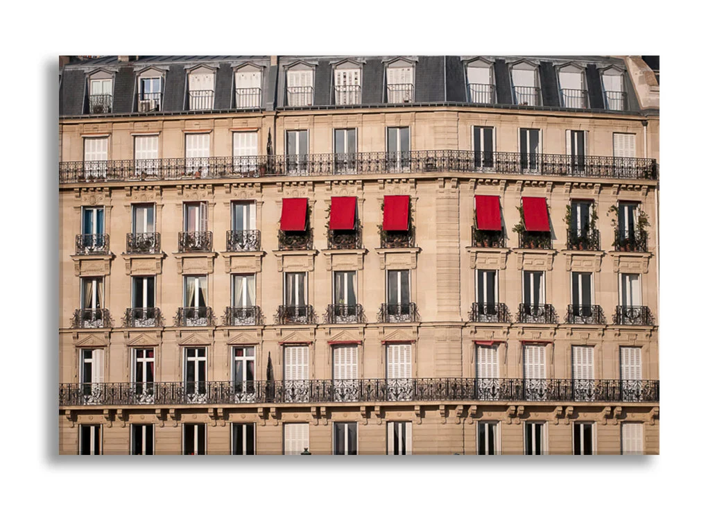 Paris canvas wall art, red awnings on building