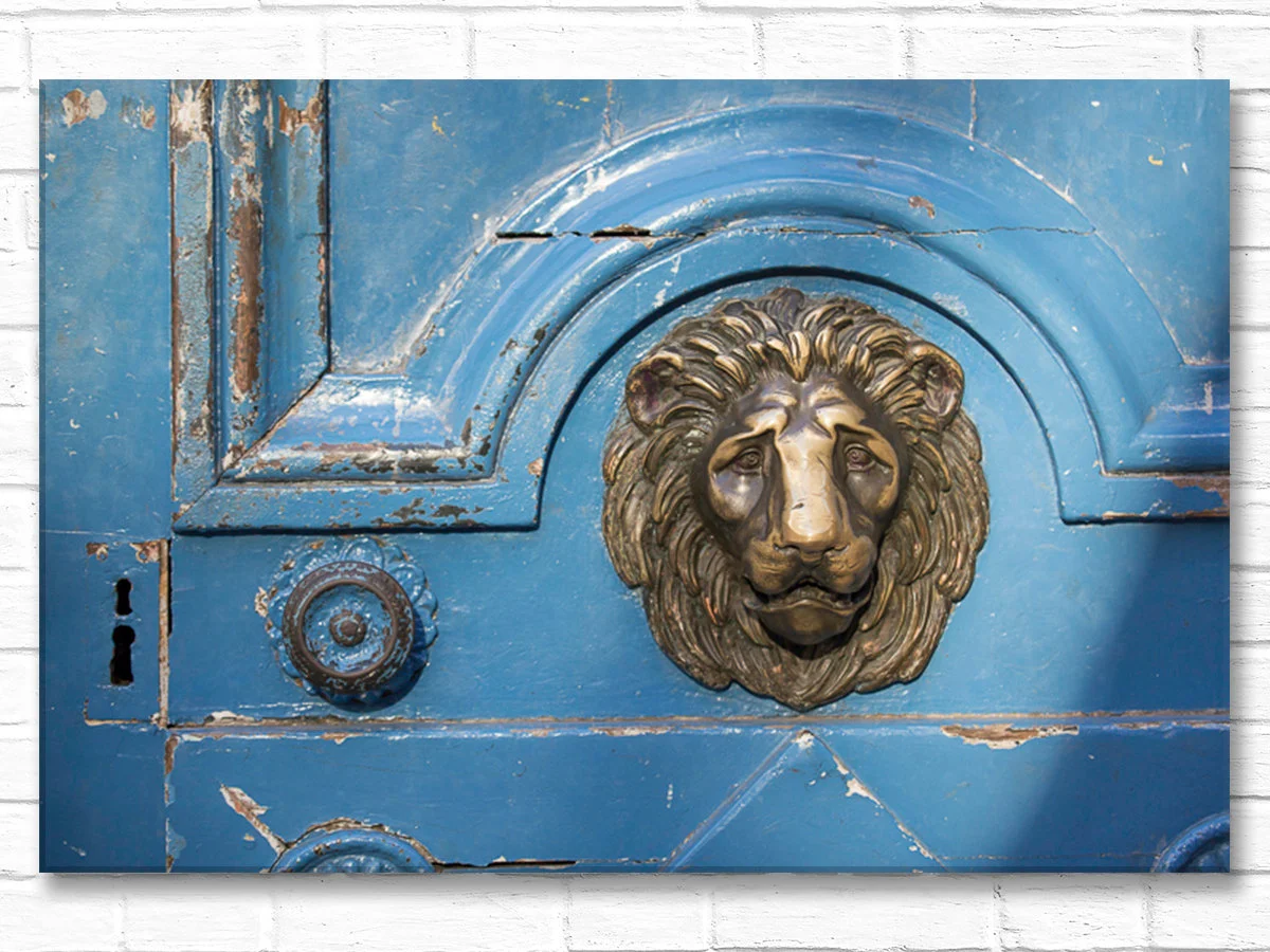 Paris canvas art, blue door with lion