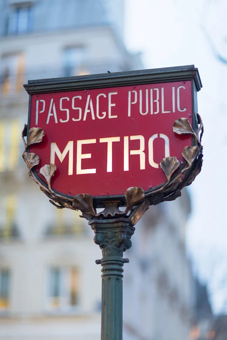 Paris pictures, red art nouveau metro sign, fine art print