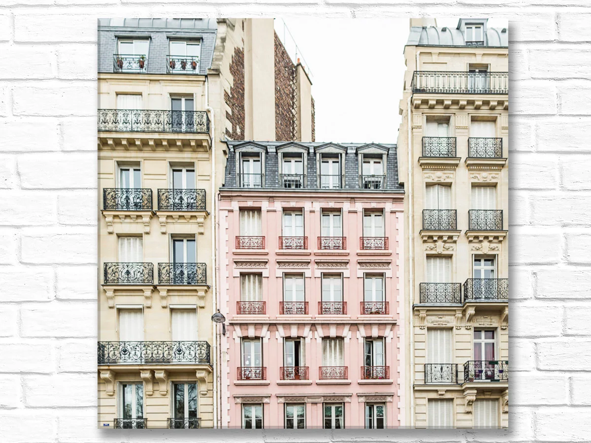 Paris canvas wall art, pink apartments rue Edmond Valentin