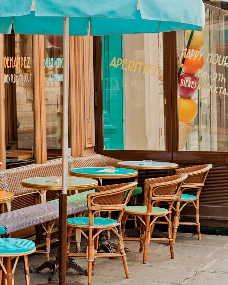 Paris pictures, cafe tables and chairs fine art print