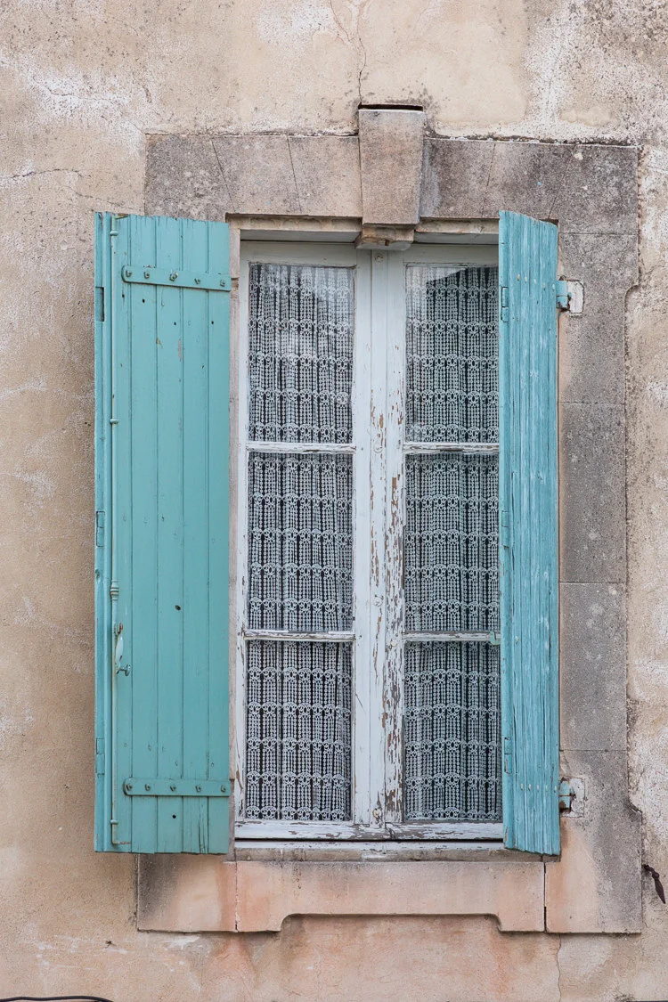 France pictures, fine art photograph of window with blue shutters in a Provence village
