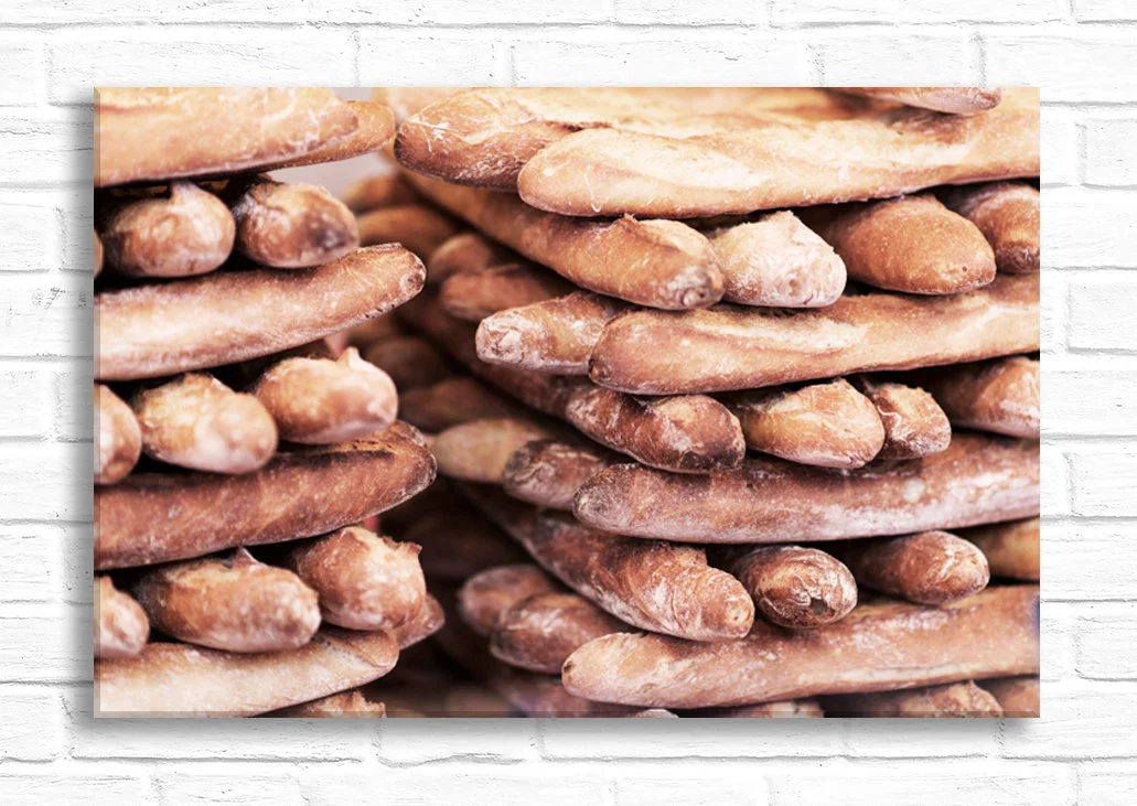 Paris canvas art, baguettes at the market