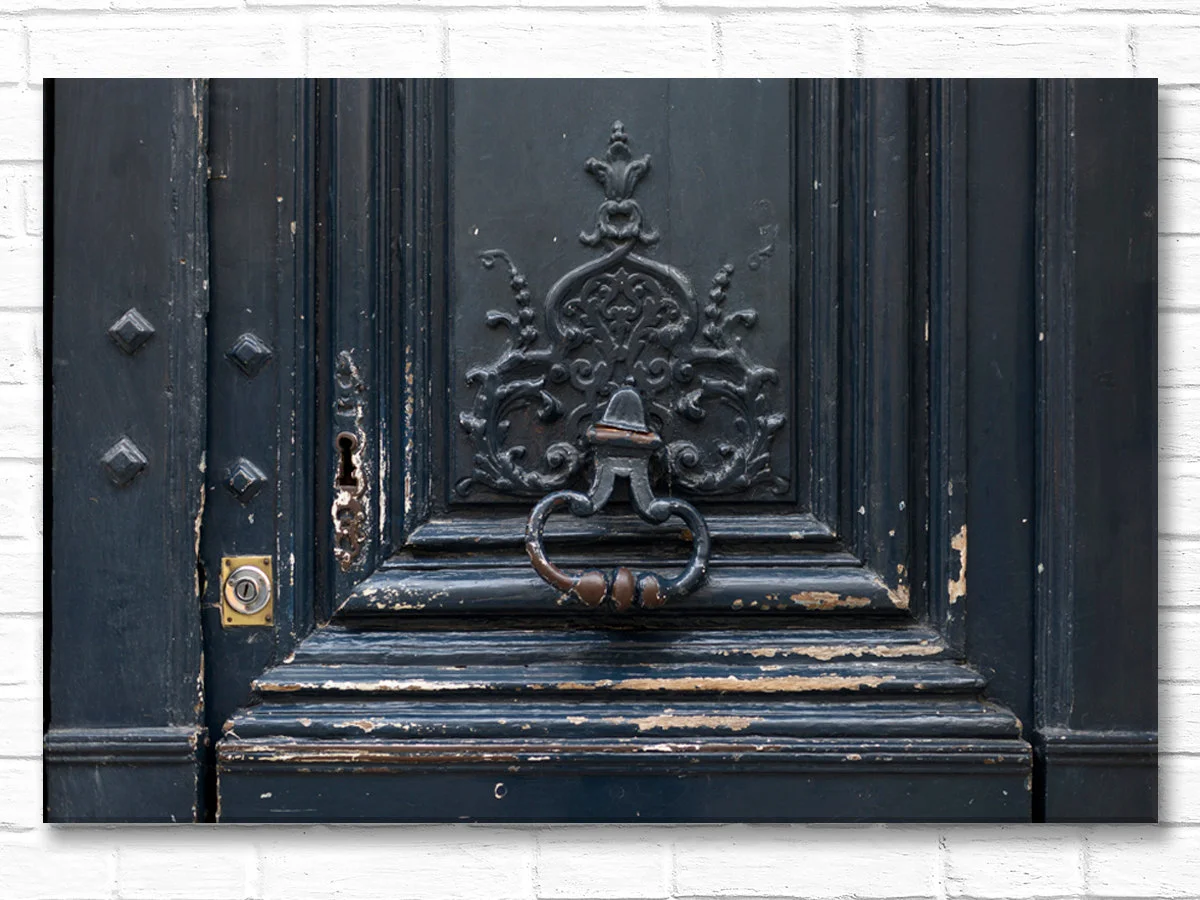 Paris canvas wall art, black door with knocker