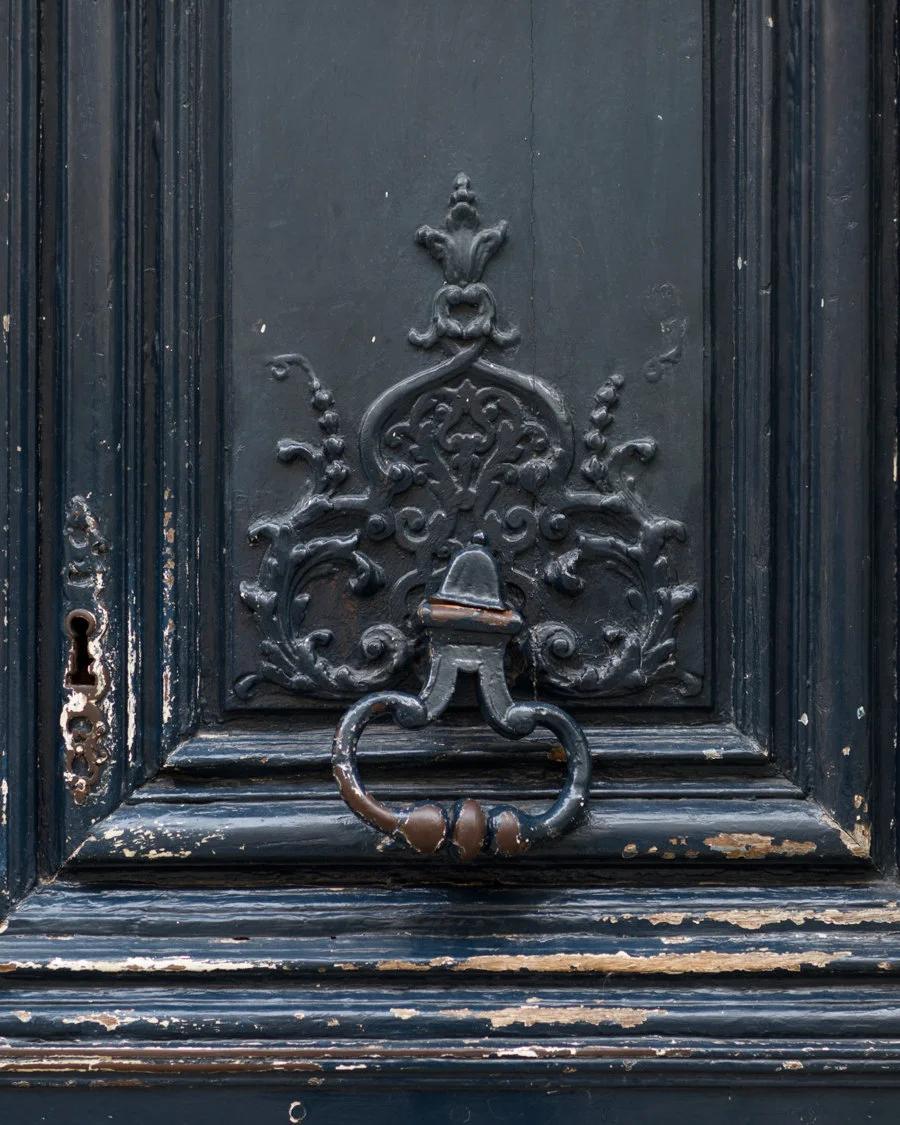 paris pictures, black door with knocker detail, paris fine art photography print (vertical)