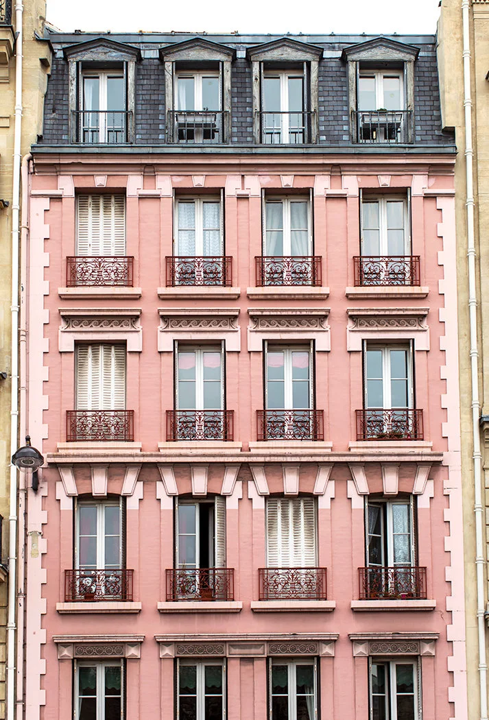 Paris pictures, pink building in Saint Germain, fine art photography print