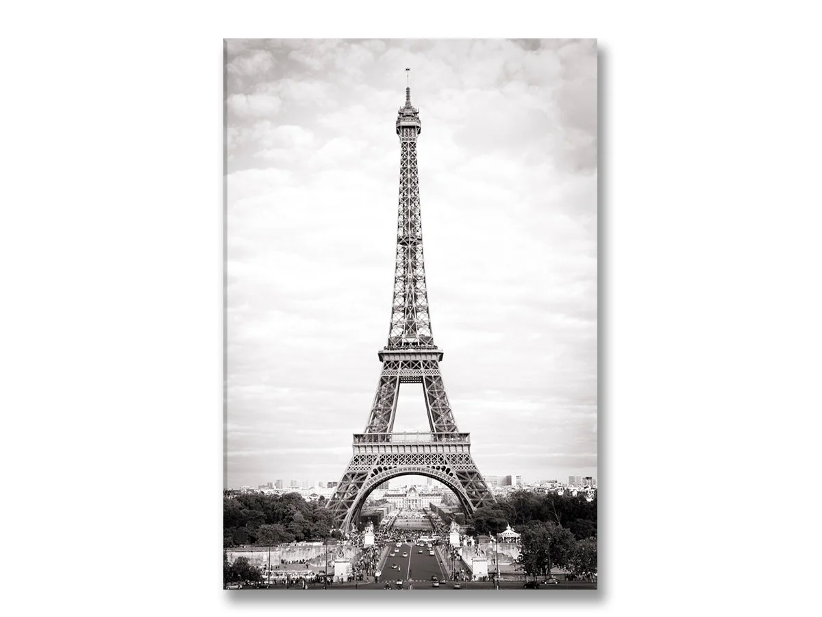 Paris canvas wall art, Eiffel Tower from Trocadero, black and white