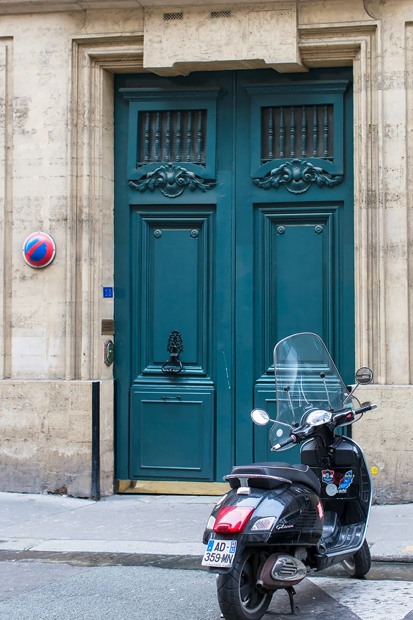 Paris pictures, blue door with scooter, fine art photography print