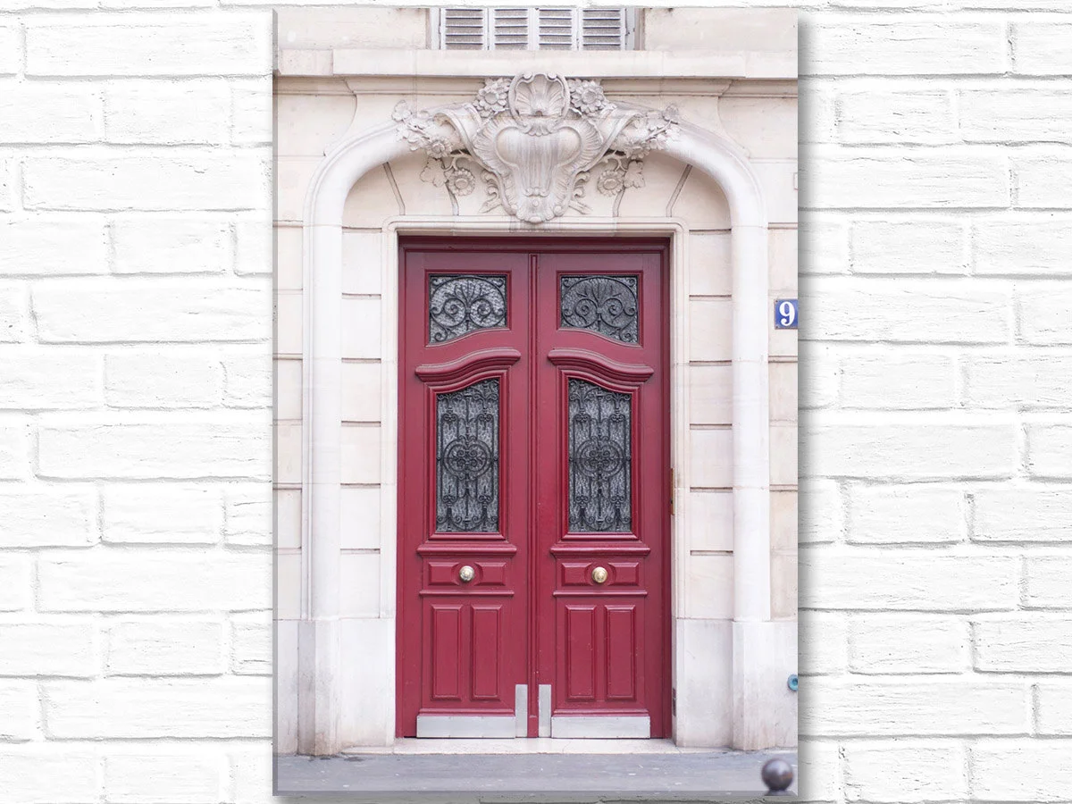 Paris canvas wall art, red door number 9