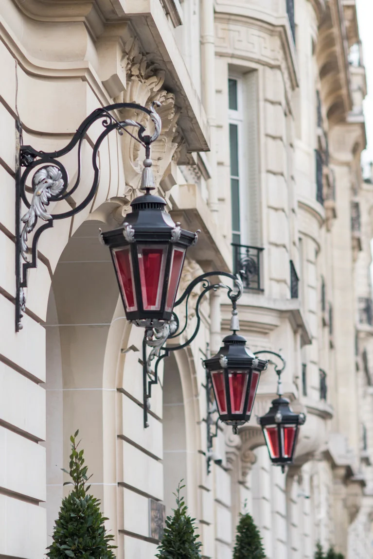 Paris pictures, red lanterns on building (vertical) fine art photography print
