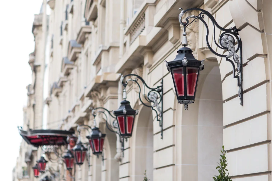 Paris pictures, red lanterns on building (horizontal), fine art photography print
