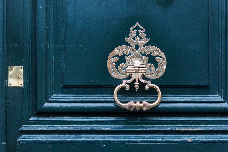 Paris pictures, dark blue door, brass knocker, fine art photography print