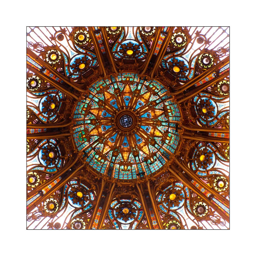Paris pictures, ornate glass ceiling at Galeries Lafayette