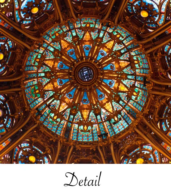 Paris pictures, ornate glass ceiling at Galeries Lafayette