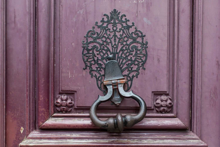 Paris pictures, purple door black knocker detail