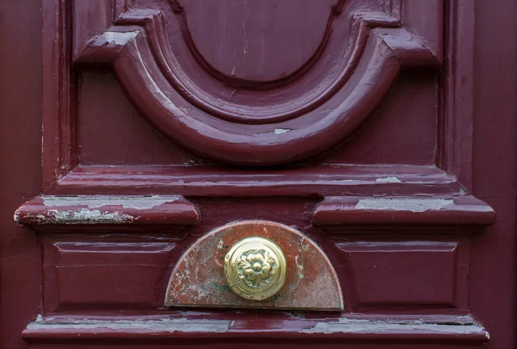 Paris pictures, purple door brass knob detail