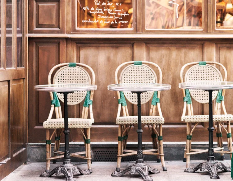 Paris pictures, individual cafe tables and chairs, fine art photography print