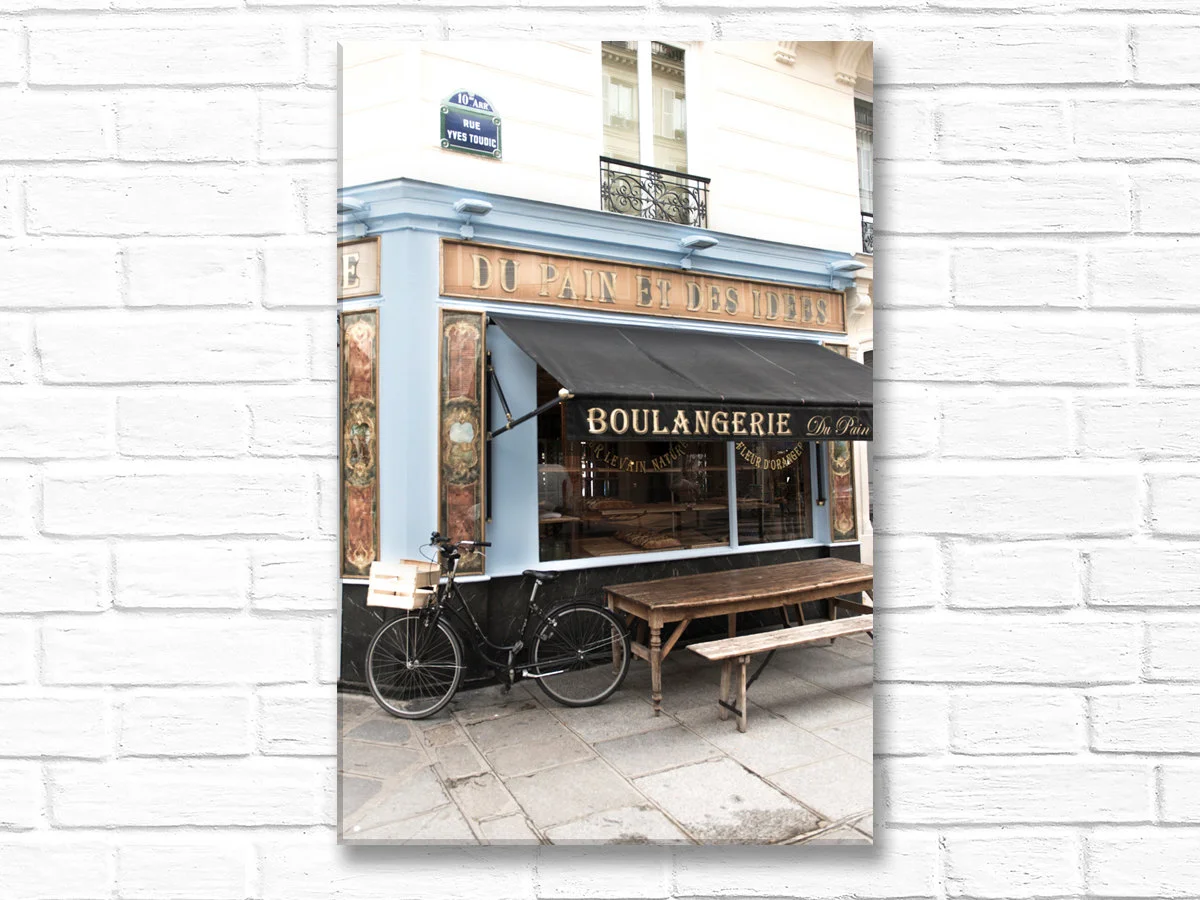 Paris canvas art, bicycle at the boulangerie (bakery)