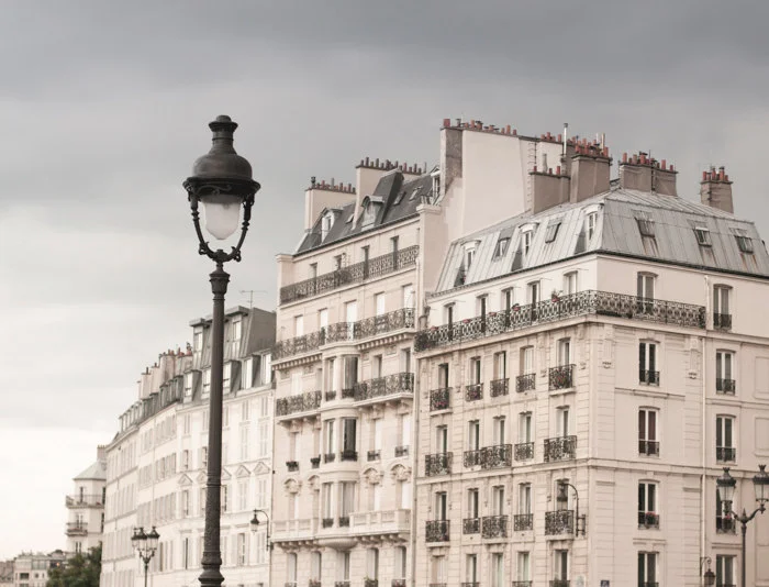 Paris pictures, dark skies over classic Paris buildings