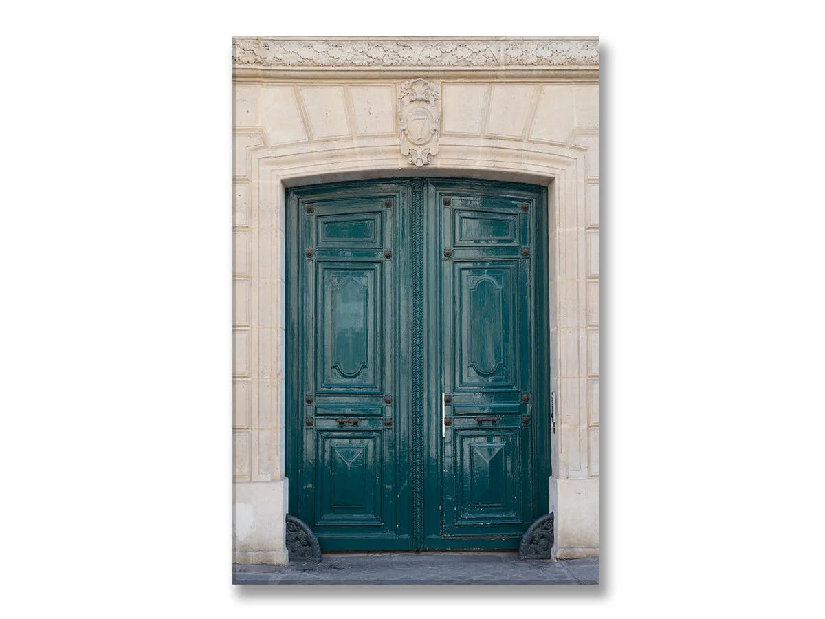 Paris canvas wall art, teal blue door