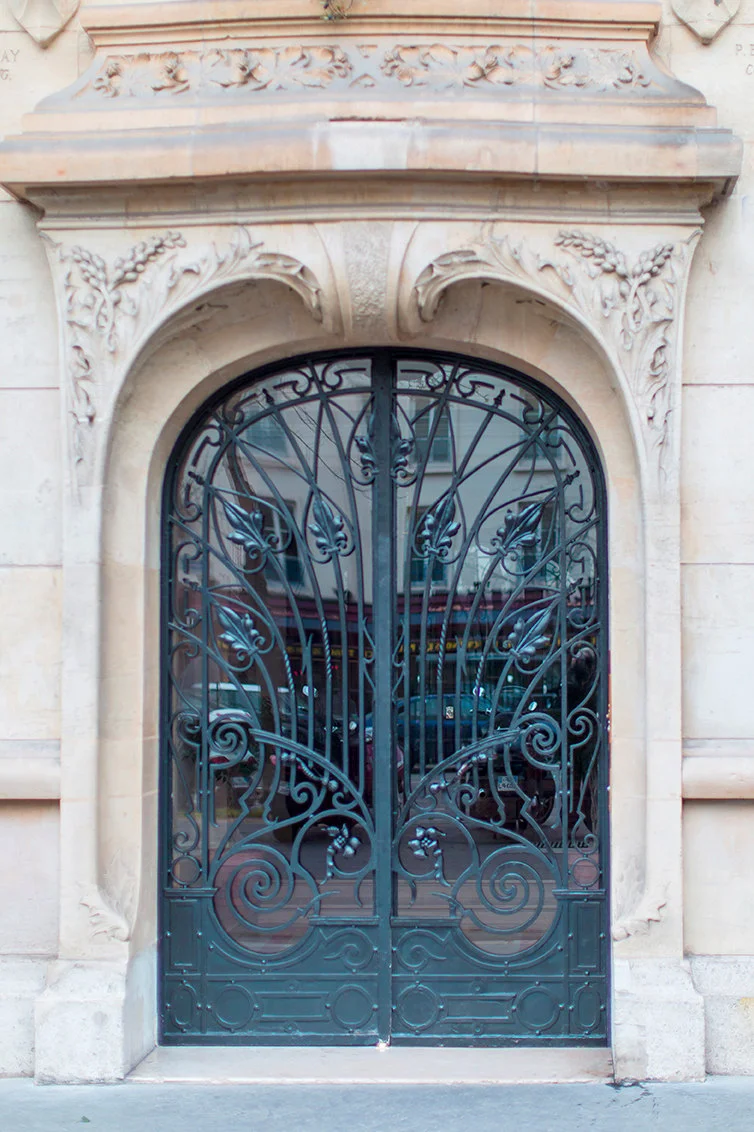 Paris pictures, ornate art nouveau dark blue door fine art print