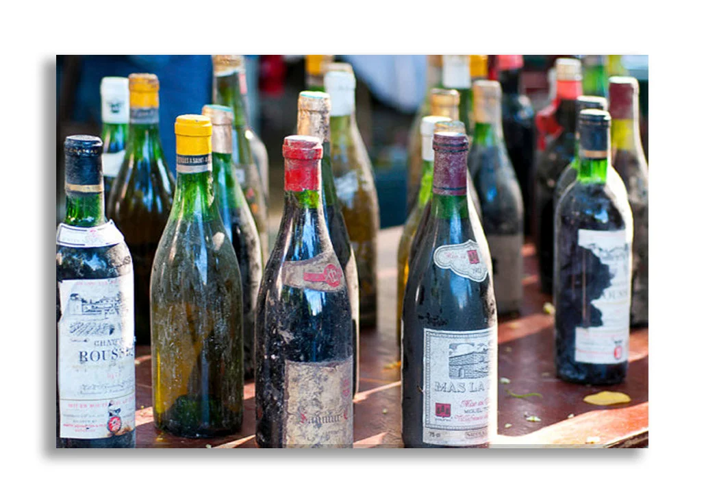 Paris picture on canvas, wine bottles in the market