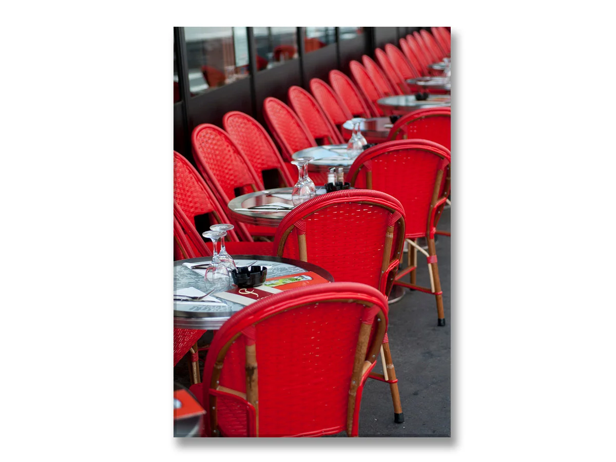 Paris canvas wall art, red café chairs