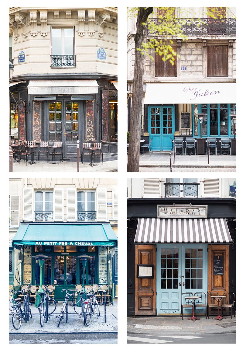 Paris pictures, cafe exteriors collection of 4 prints